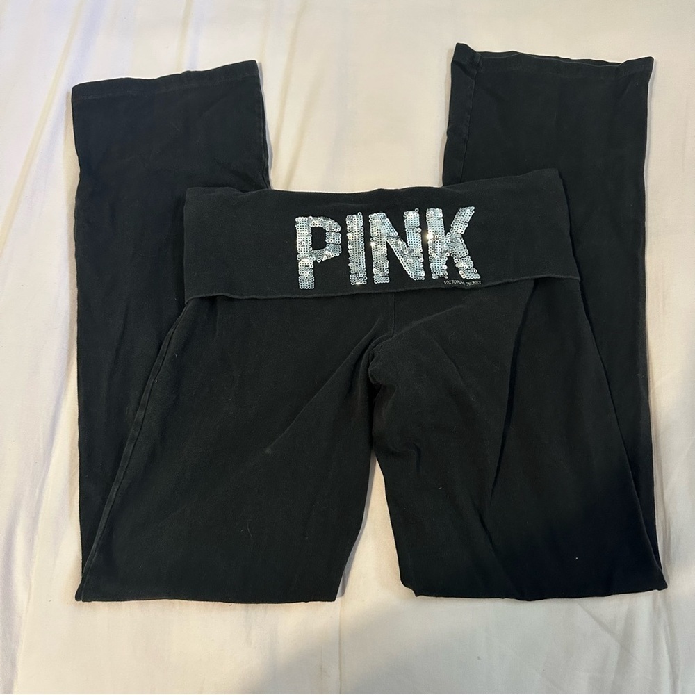 Y2K PINK Victoria's Secret Bling foldover Waist Flare Yoga Pants